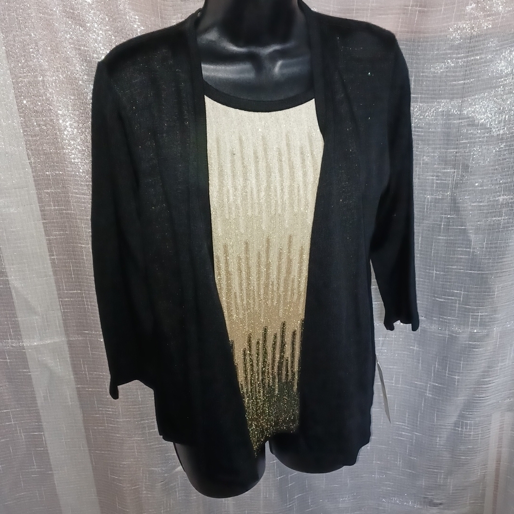 Alfred Dunner Ombre Gold Metallic & Black Sweater NWT, PM
